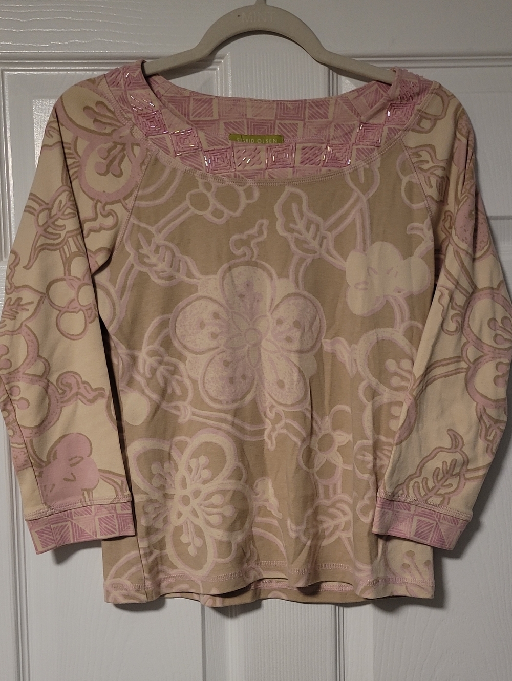 Sigrid Olsen Pink and Cream Floral Long Sleeve Tee